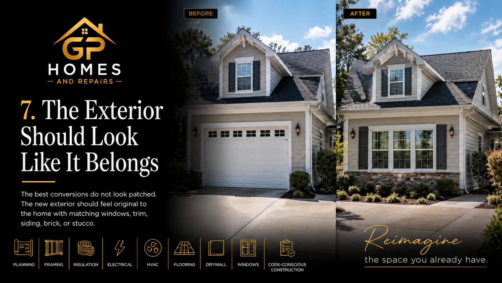 Garage conversion before and after exterior windows finished look by GP Homes and Repairs