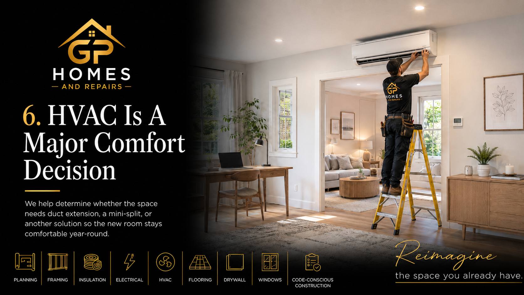 Garage conversion HVAC mini split comfort system by GP Homes and Repairs