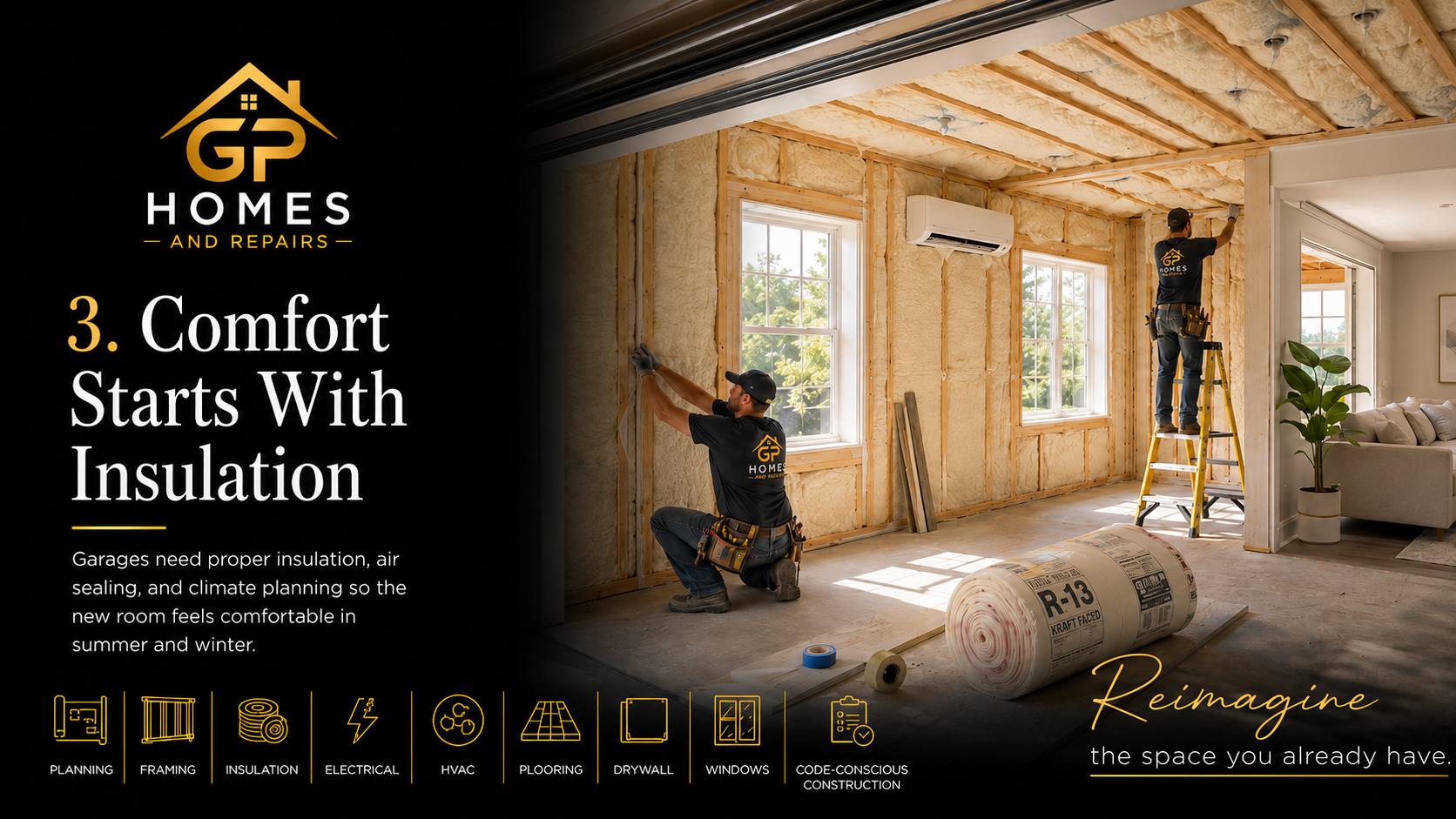 Garage conversion insulation and HVAC comfort planning by GP Homes and Repairs