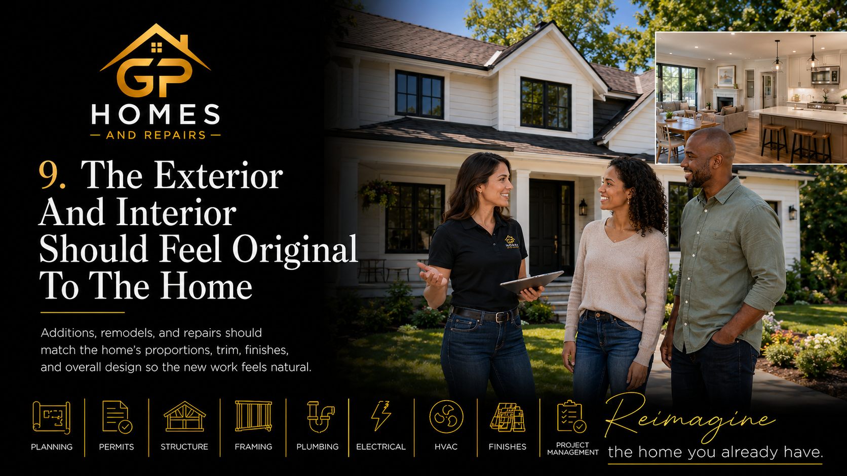 General contractor exterior and interior design matching the original home by GP Homes and Repairs