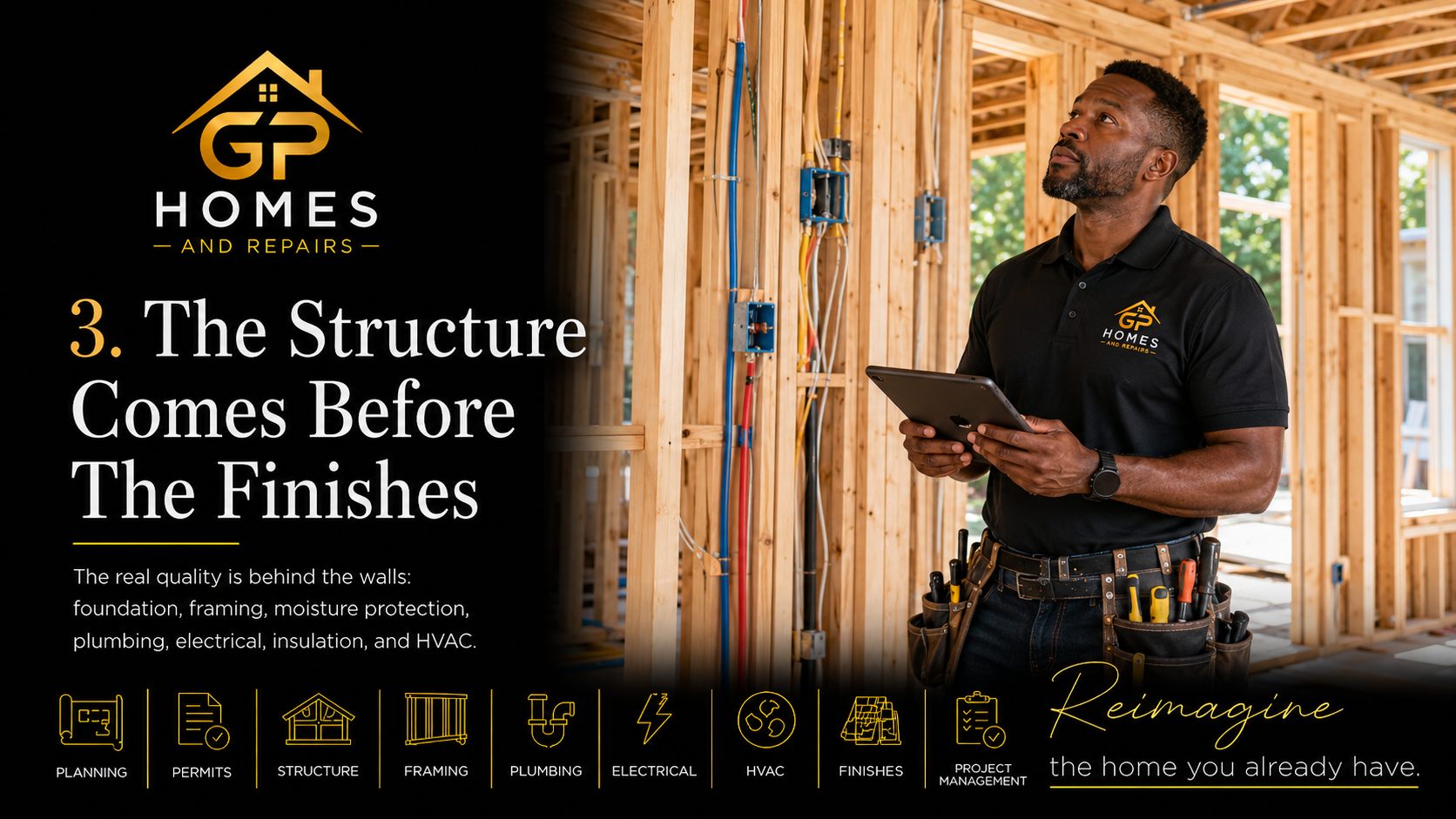 General contractor structure before finishes by GP Homes and Repairs
