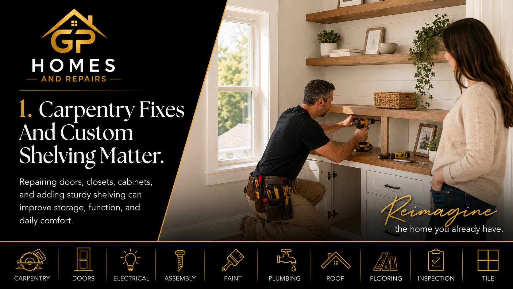 Handyman carpentry and custom shelving by GP Homes and Repairs