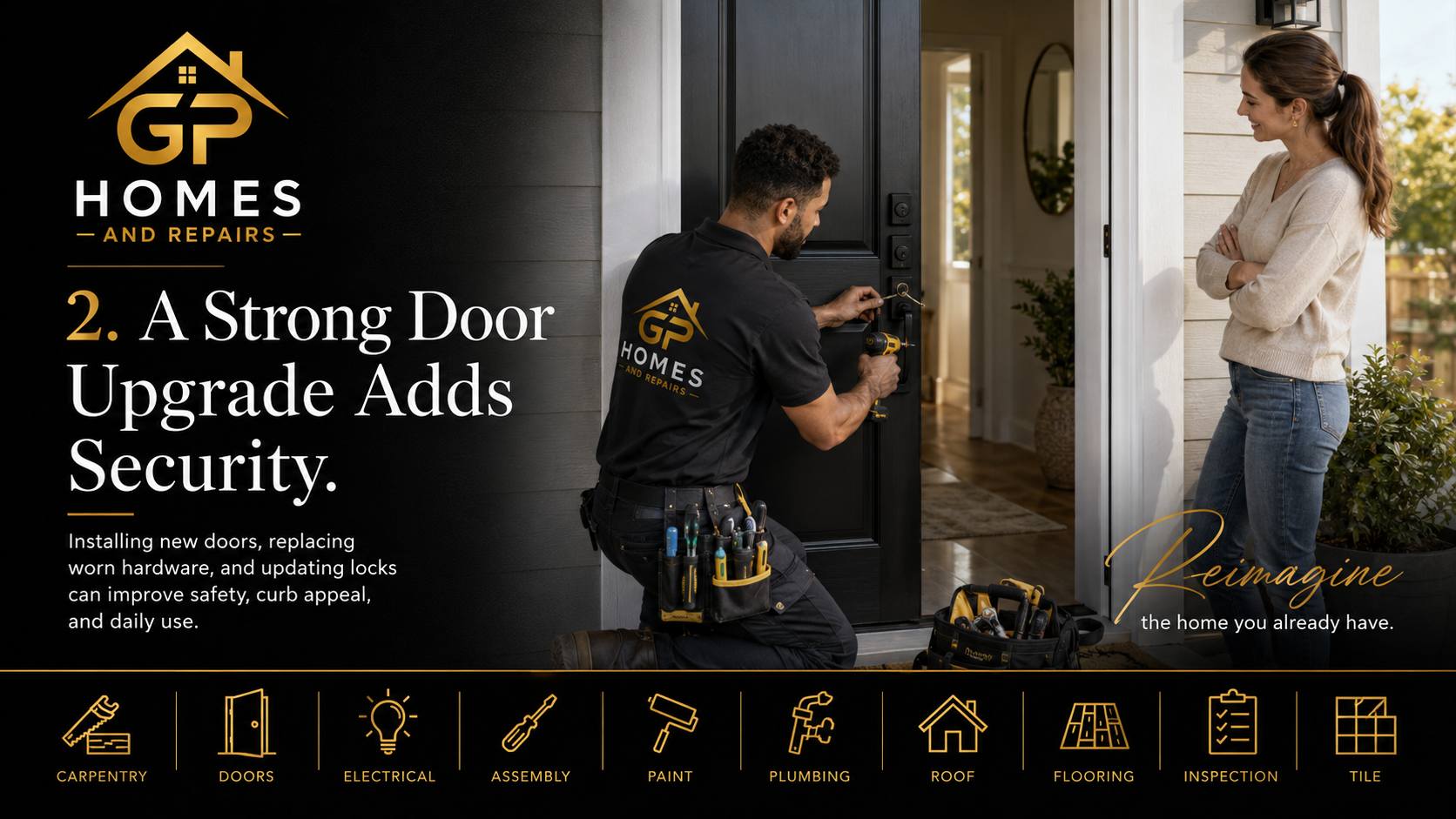 Handyman door upgrade and lock security by GP Homes and Repairs