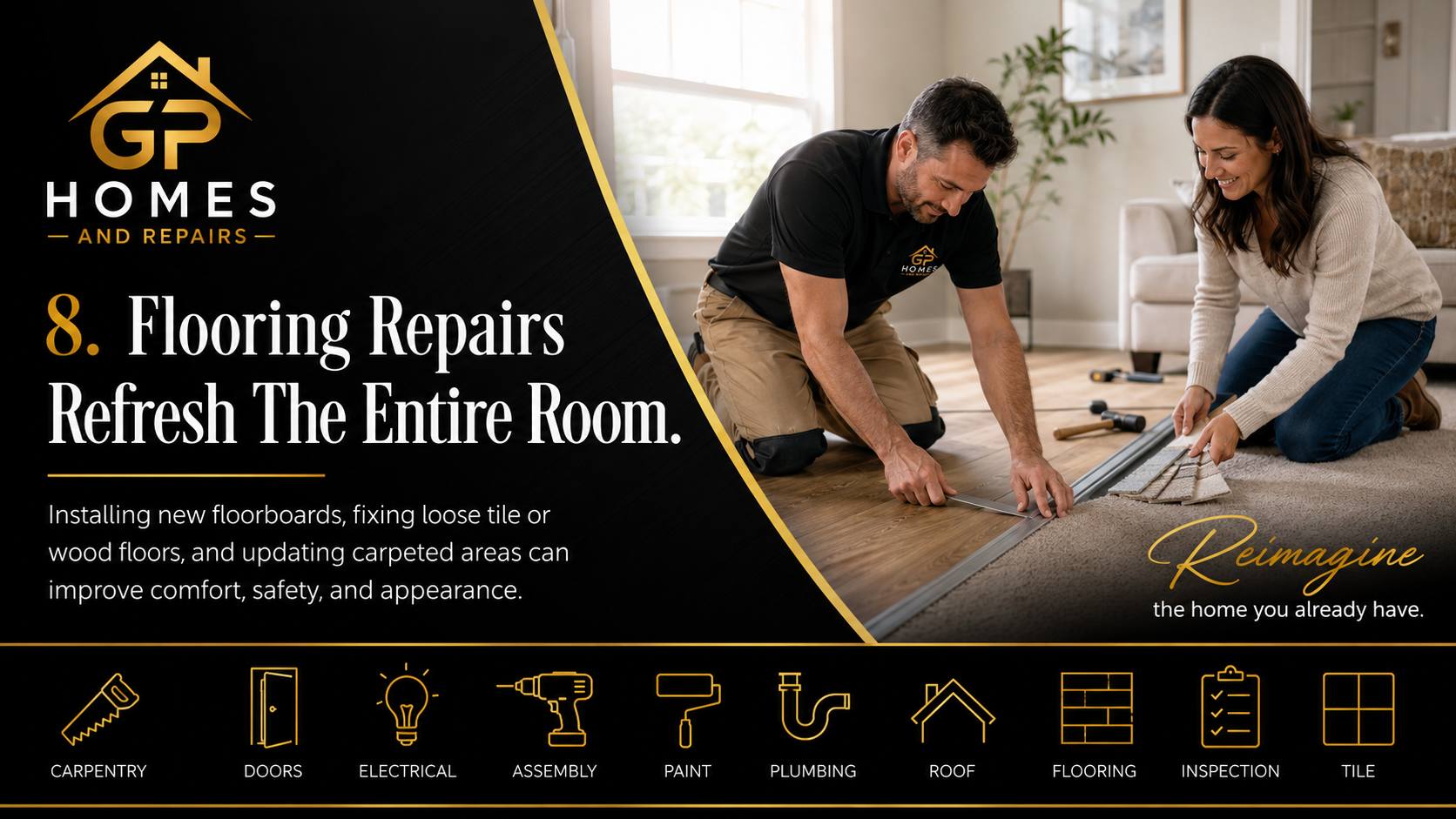 Handyman flooring repairs for tile and wood floors by GP Homes and Repairs
