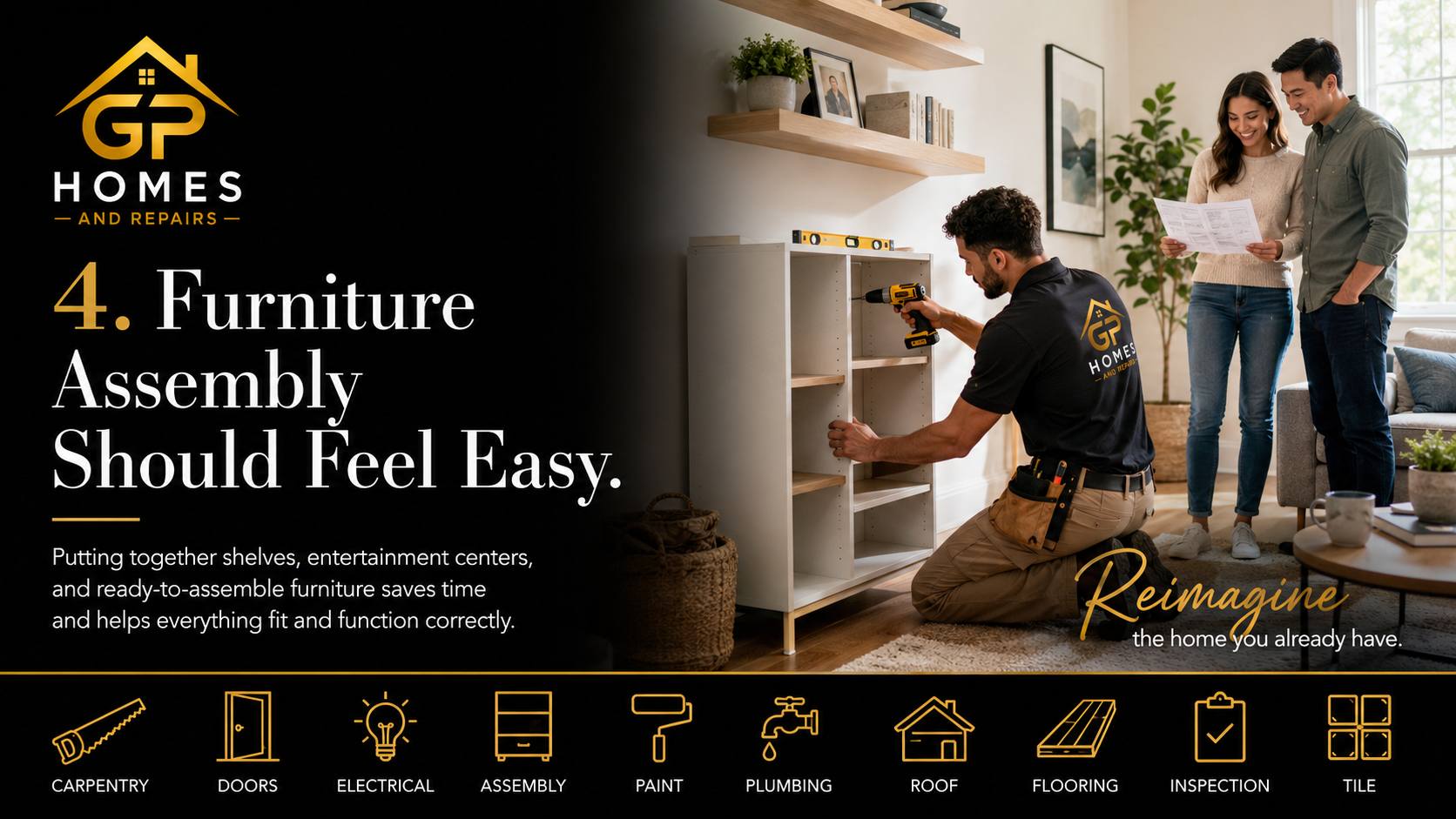 Handyman furniture assembly and wall mounting by GP Homes and Repairs