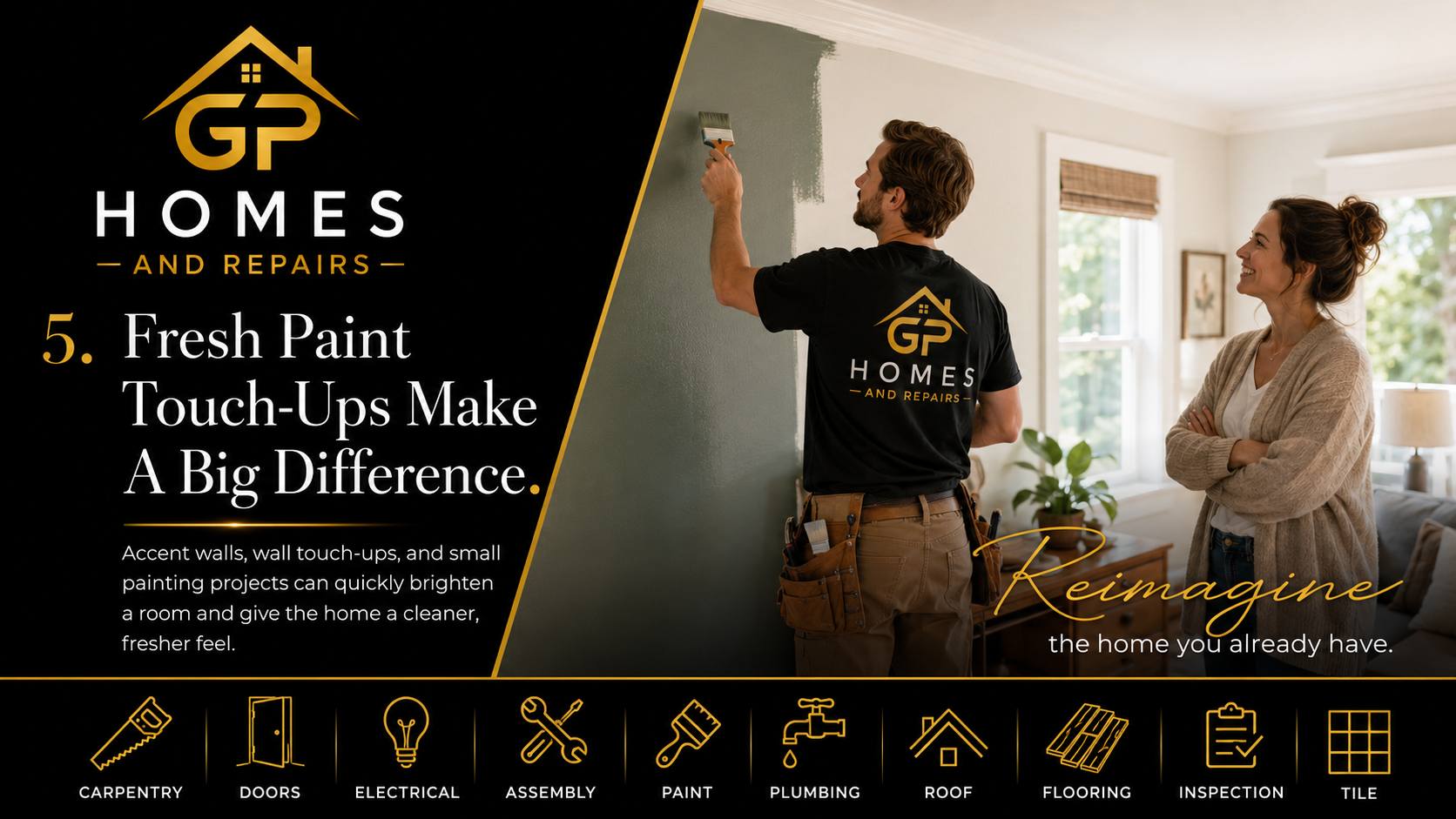 Handyman paint touch-ups and accent wall work by GP Homes and Repairs