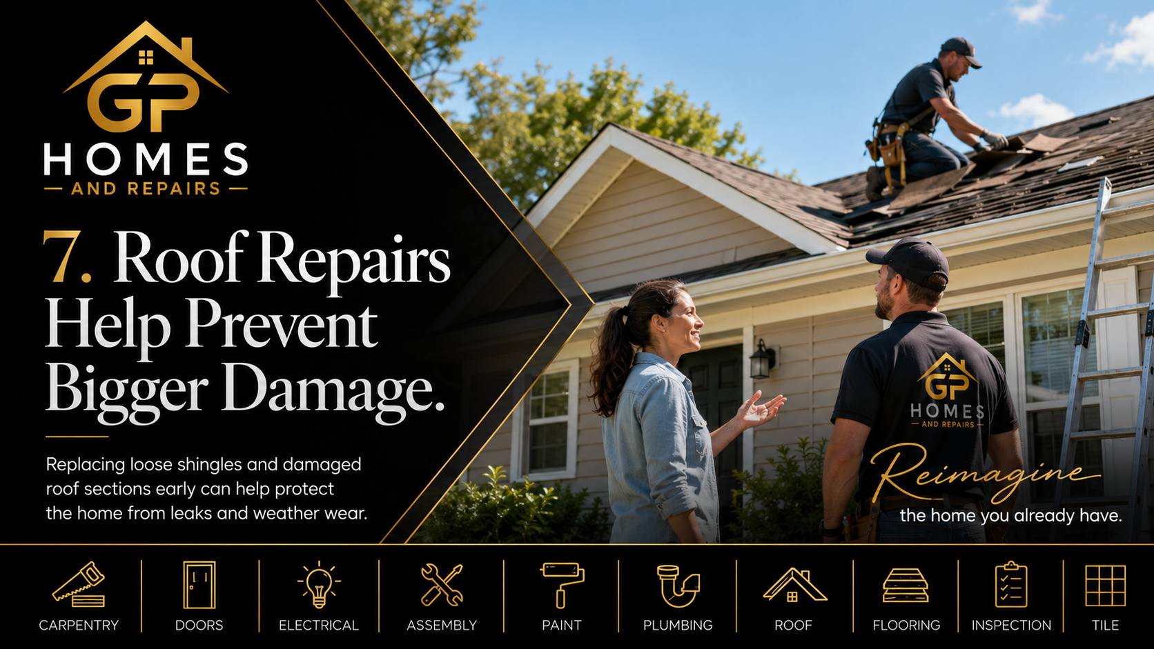 Handyman roof repair and shingle replacement by GP Homes and Repairs