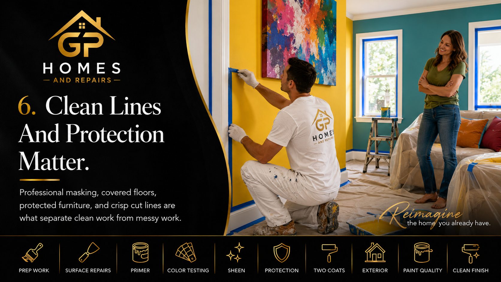 Clean paint lines and surface protection by GP Homes and Repairs
