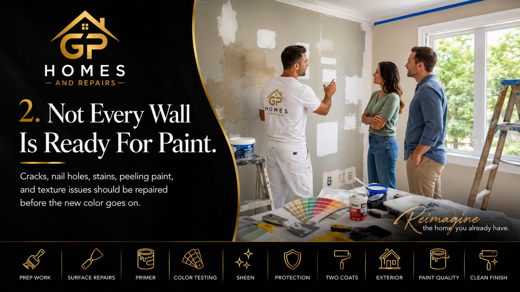Painting surface repairs before paint by GP Homes and Repairs